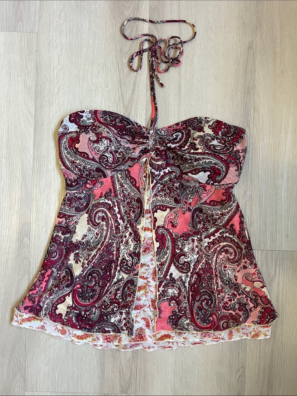 Eyeshadow Vintage 90’s/Y2K Pink Fairy Paisley Halter Camisole Medium Babydoll